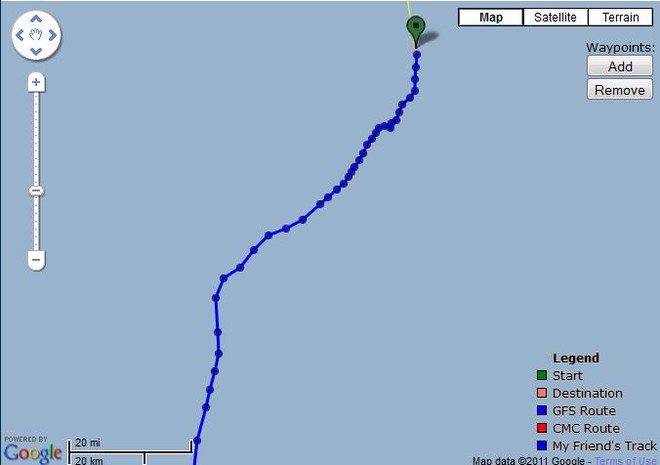 TeamVodafoneSailing’s track visibly slows over the past 12 hours - shot taken at 0800hrs  7 June 2011 - Auckland Musket Cove, Fiji Race © PredictWind.com www.predictwind.com